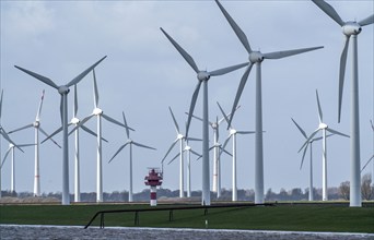 Wind farm, Wybelsumer Polder, west of Emden, at the mouth of the Weser, Dollard