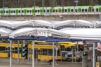 Ruhrbahn trams, at Essen-Steele S-Bahn station, interface between rail transport, Nordwestbahn and