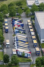 Truck, lorry, logistics company, logistics centre on the former Ewald colliery site in Herne, North