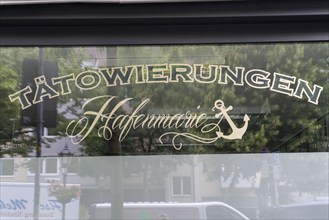 Tattoo studio Hafenmarie, on Neumarkt in the harbour district of Duisburg-Ruhrort, North