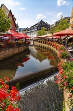 The place Saarburg, at the Saar, at the market, gastronomy at the brook Leuk, waterfall, tired into