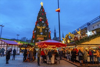 Christmas market in Dortmund, Hansaplatz, the market with the largest Christmas tree in the world,