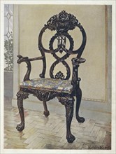 Furniture around the turn of the century 1900, Carved early Chippendale chairman's chair (1910,