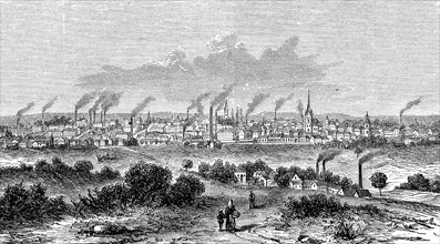 The town of Solingen in North Rhine-Westphalia, Germany, in 1880, Historical, digital reproduction
