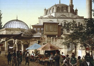 Mosque and street, Skutari, Constantinople, Istanbul, Turkey, View from 1885, Historical, digitally