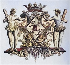 Arms of the Duchess of Kendal From The Works of Hogarth published London 1833, Historic, digitally