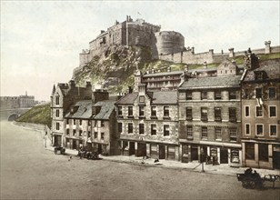 Edinburgh Castle, from Grassmarket, Scotland, c. 1890, Historic, digitally restored reproduction