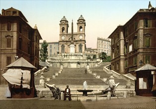 St Trinita dei Monti, Rom, Italien / Rome, Italy, Historic, digitally restored reproduction from a