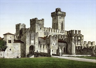 Sermione, Sirmione, Castle, Lake Garda, Italy, Historical, digitally restored reproduction from a