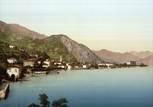 Menaggio, General view, Lake Como, Italy, Historical, digitally restored reproduction from a 19th