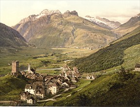 Furka Pass, Hospenthal, general view, Bernese Oberland, Switzerland, Historic, digitally restored