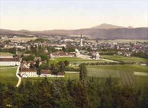 Klagenfurt from Kreuzberg, Carinthia, Austro-Hungary, now Austria, digitally restored reproduction