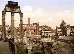 Forum Romano, Rome, Italy, Historic, digitally restored reproduction from a 19th century original,