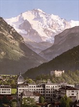 Interlaken, Hotels, Bernese Oberland, Switzerland, Historic, digitally restored reproduction from a