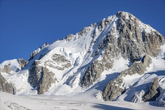 High alpine mountain landscape, summit of the Aiguille de Chardonnet and Glacier du Tour, glaciers