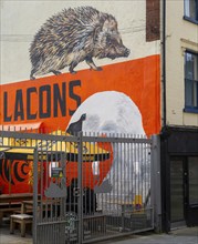 Lacons brewery wall painting at the Swan and Hedgehog pub in town centre, Ipswich, Suffolk,