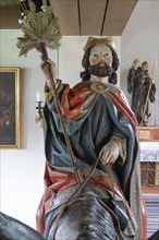 Head of Christ, detail of the Palmesel, wooden figure from around 1470, Church of St Jodokus, Bad