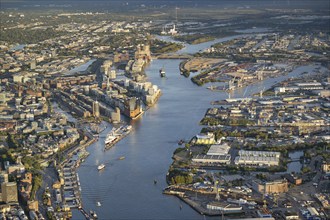 Aerial view of the port of Hamburg with Elbe, Elbe Philharmonic Hall, Speicherstadt, harbour city,