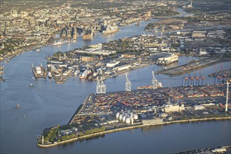 Aerial view of the port of Hamburg with Elbe, Elbe Philharmonic Hall, Speicherstadt, harbour city,