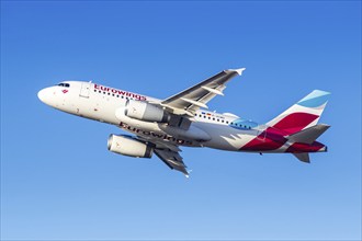 A Eurowings Airbus A319 aircraft with the registration D-AGWD at Munich Airport, Germany, Europe