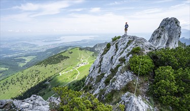 Climber on a climbing tour, climber on a mountain ridge, alpine climbing, crossing the Kampenwand,