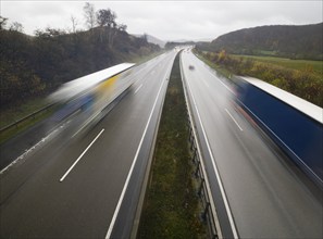 Autobahn or motorway in the rain, the A44 between Zierenberg and Breuna, the traffic has been