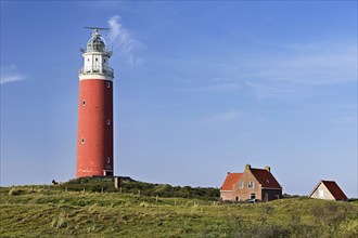 Lighthouse Eierland with houses, De Cocksdorp, Texel, West Frisian Islands, province North Holland,