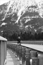 Road bike rider in spring between Lechtal and Tannheimer Tal in front of picturesque scenery of the