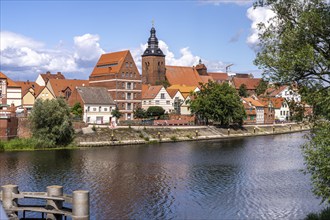 View of St Laurentius and Havelberg from the Sandau Bridge, Saxony-Anhalt, Germany, Europe