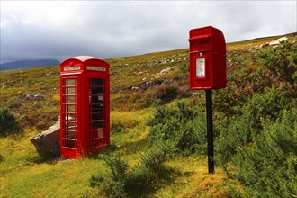 Telephone box and mailbox, Scottish Highlands, Sutherland, Scotland, Scottish Highlands