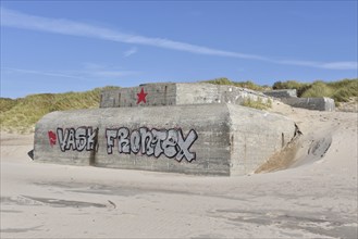 Bunker, Botonbunker of the Atlantic Wall in Denmark on the beach of Jutland