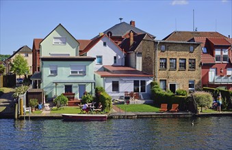 Europe, Germany, Mecklenburg-Western Pomerania, Island town of Malchow, Properties on Lake Malchow,