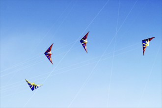 Kite flying, autumn time, several kites in the blue sky, Federal Republic of Germany