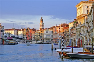 Venice, Grand Canal Italy sunset boats gondolas Rialto bridge Italy