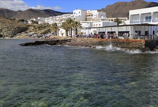 Waterside restaurant, Isleta de Moro village, Cabo de Gata natural park, Nijar, Almeria, Spain,