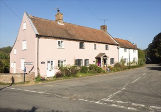 Historic cottage homes in village centre of Shottisham, Suffolk, England, UK