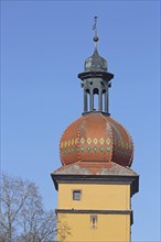 Historic Segringer Gate, town gate, town tower, onion dome, spire, detail, Dinkelsbühl, Middle