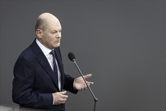 Olaf Scholz (SPD), Federal Chancellor, recorded during a questioning of the Federal Government in