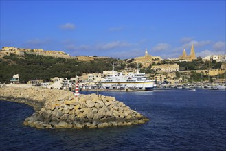 View from Gozo Channel Line ferry ship approaching port of Mgarr, Gozo, Malta, Europe