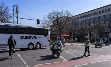 Traffic control, police officers of the motorised traffic squadron, Berlin, Germany, Europe