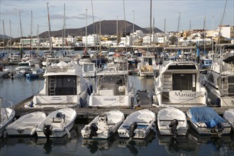 Pleasure boats in the harbour at Corralejo, Fuerteventura, Canary Islands, Spain, Europe