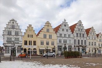 Historic houses on the market square of Friedrichstadt, stepped gabled houses, Dutch merchants'