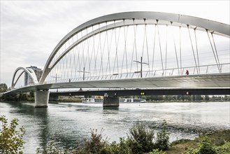 Bridge over the Rhine, cable-stayed bridge Passerelle des Deux Rives, Kehl, Ortenau,