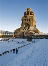 Monument to the Battle of the Nations on a winter's day with snow, Leipzig, Saxony, Germany, Europe