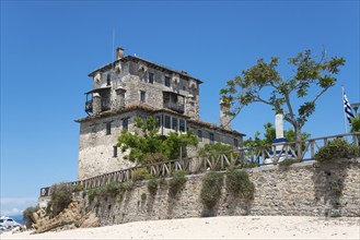 Byzantine defence defence tower, Prosphorios Tower, A medieval stone castle under a clear blue sky