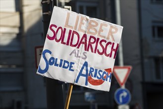 Slogans against right-wing extremism on cardboard boxes, demonstration against right-wing