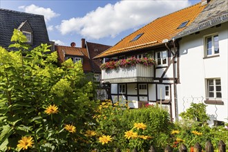 Half-timbered houses on the river Abzucht. The Glucsburgh, Old Town, Goslar, Lower Saxony, Germany,