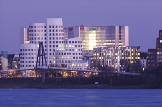 Modern Architecture at the Media Harbour at dawn, Düsseldorf, North Rhine-Westphalia, Germany,