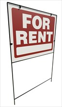 Right facing for rent real estate yard sign isolated on a white background