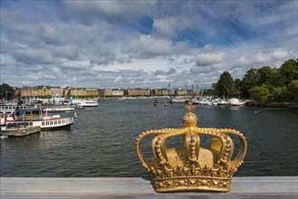 The crown of Sweden on a bridge, capital, travel, centre, tourism, city centre, urban, city, city